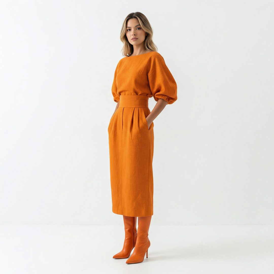Vestido Midi Naranja Elegante