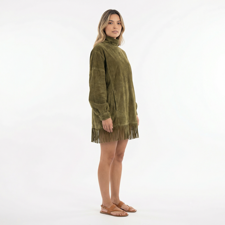 Vestido Corto Antelina con Flecos