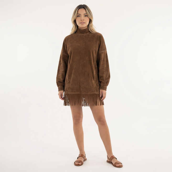 Vestido Corto Antelina con Flecos