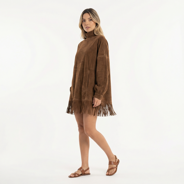 Vestido Corto Antelina con Flecos
