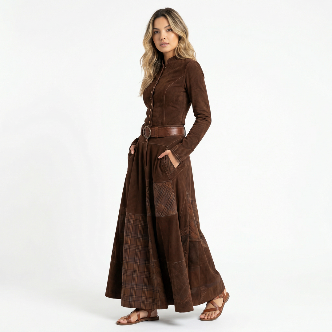 Vestido Largo Antelina Cuadros Vintage