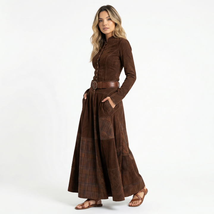 Vestido Largo Antelina Cuadros Vintage