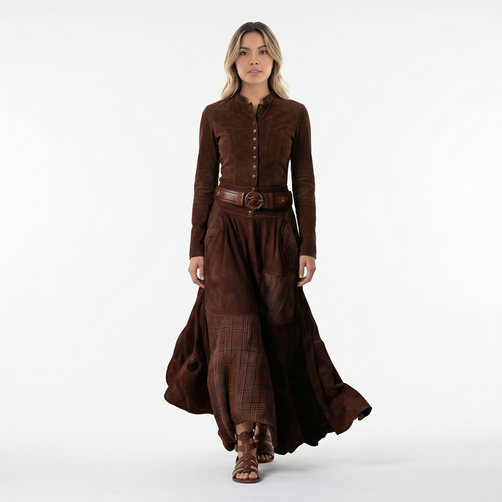 Vestido Largo Antelina Cuadros Vintage