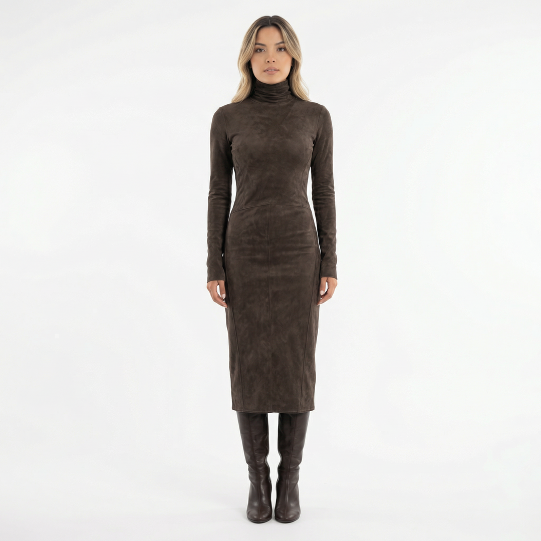 Vestido Midi Antelina Cuello Alto