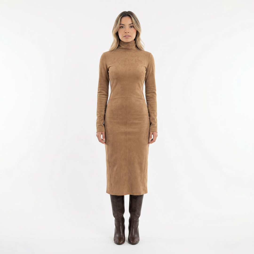 Vestido Midi Antelina Cuello Alto