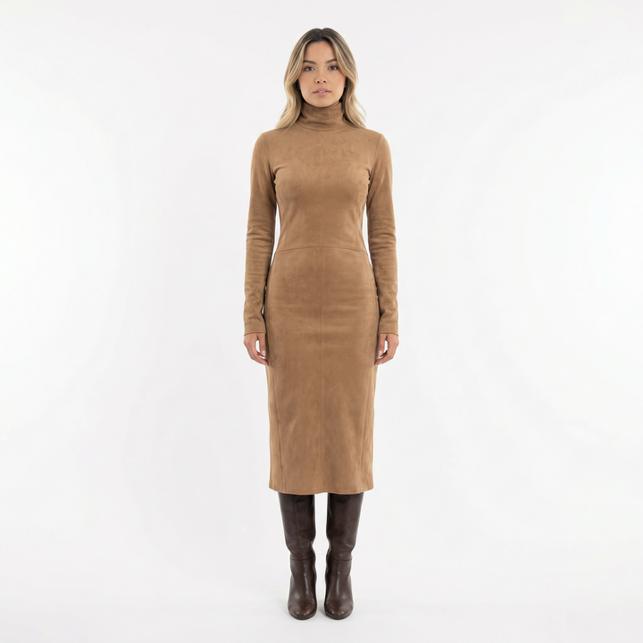 Vestido Midi Antelina Cuello Alto