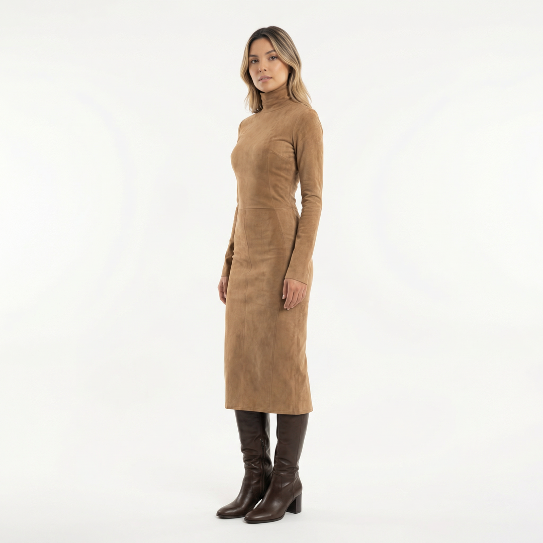 Vestido Midi Antelina Cuello Alto
