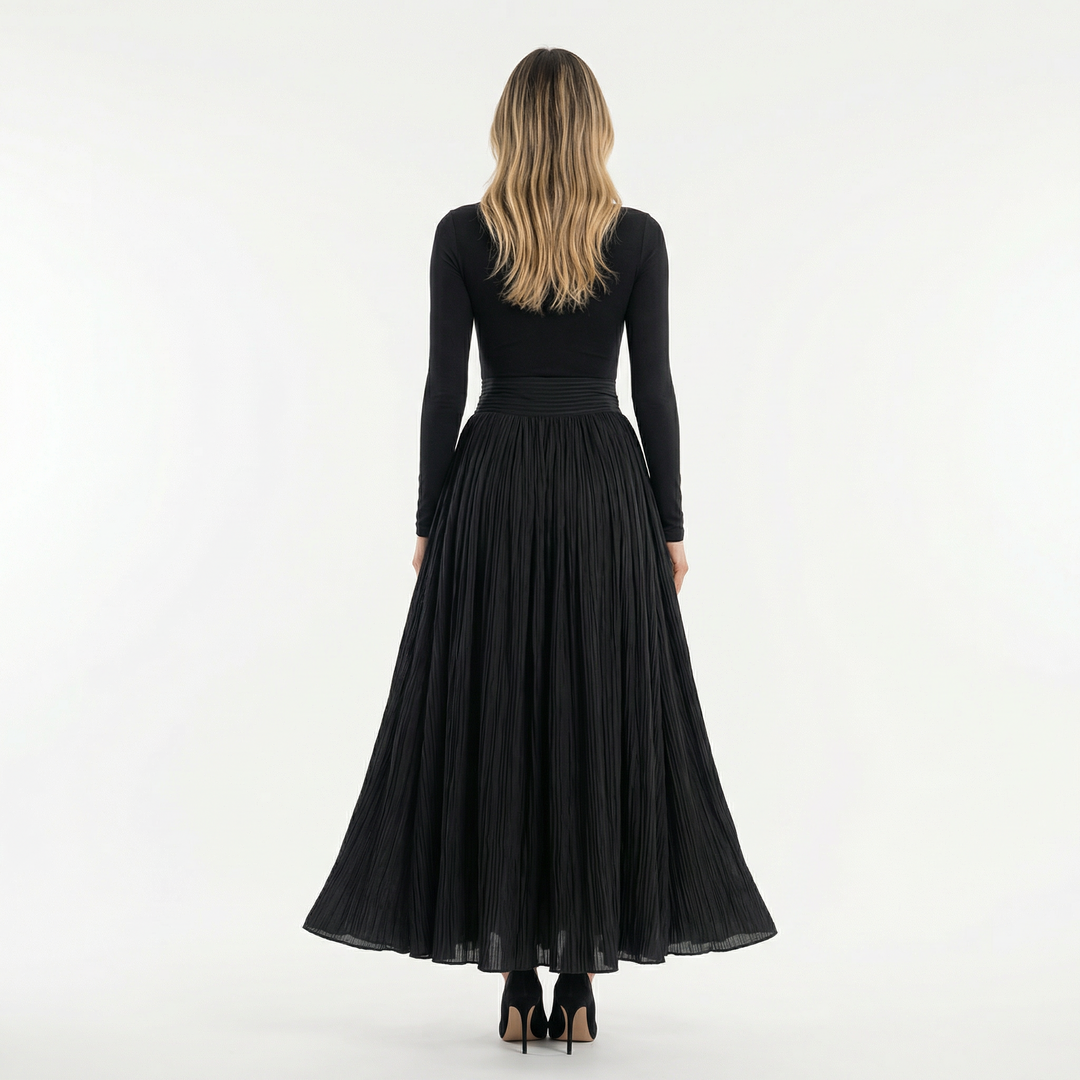 Vestido Largo Plisado Cuello Alto