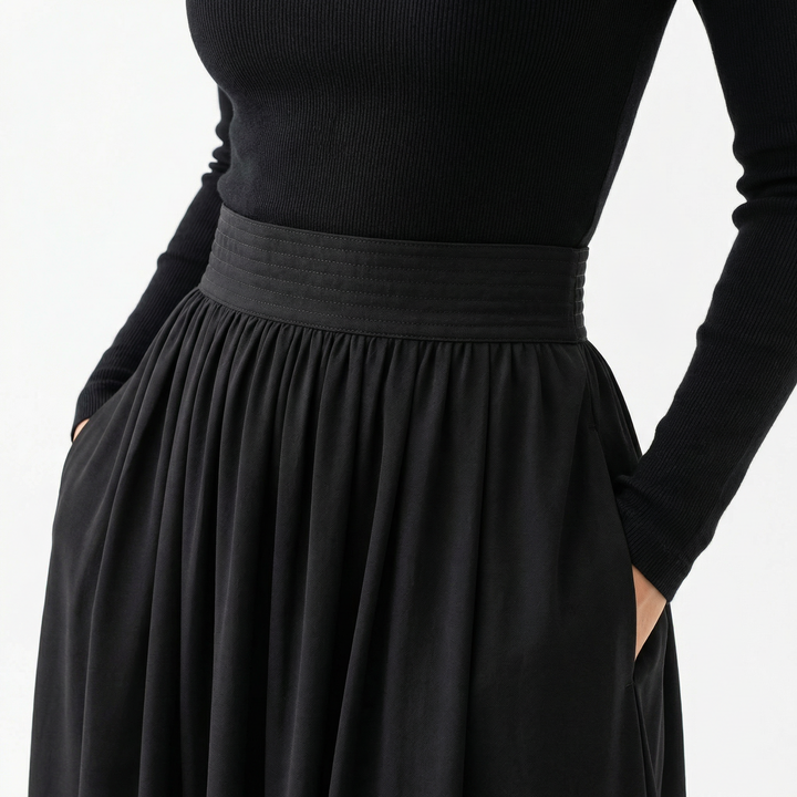 Vestido Largo Plisado Cuello Alto
