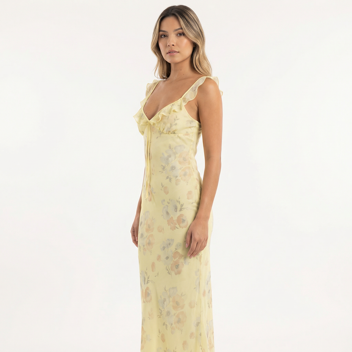 Vestido Midi Floral Escotado
