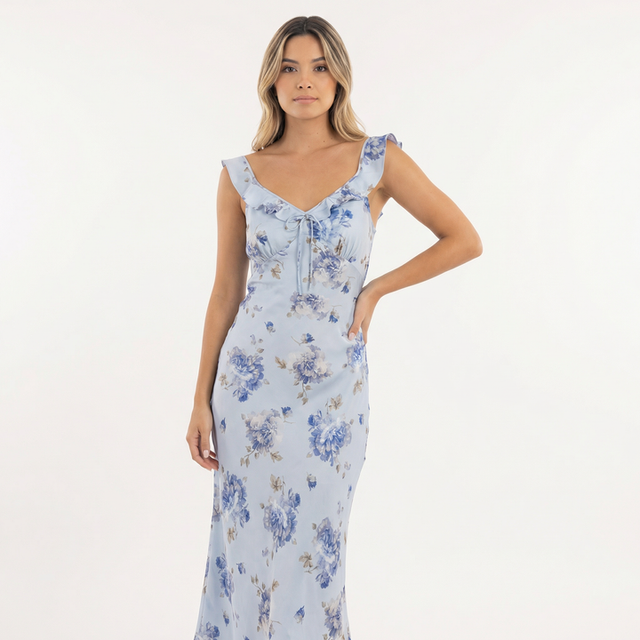 Vestido Midi Floral Escotado