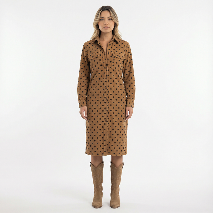 Vestido Midi Camisero de Ante Mujer