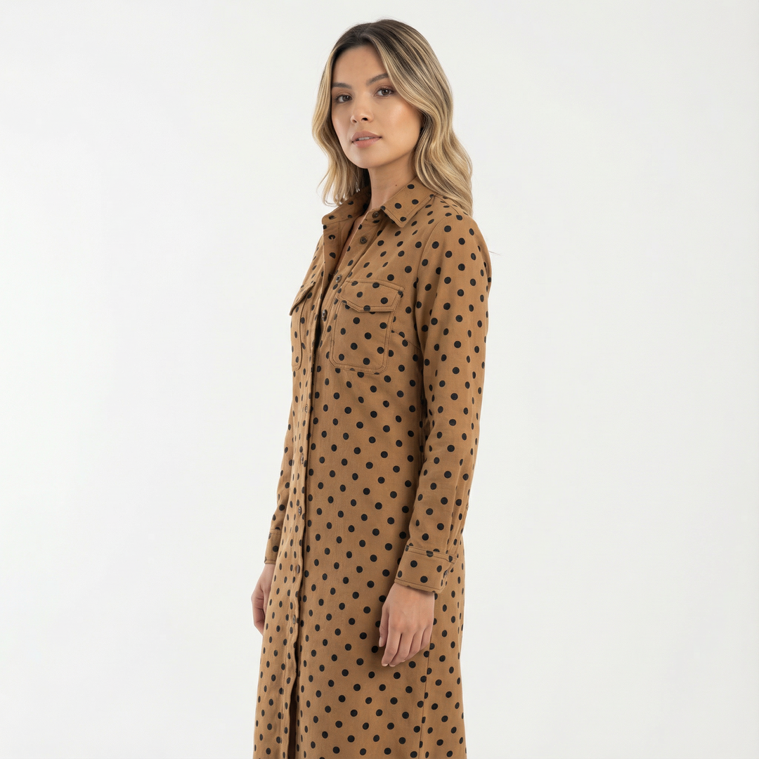 Vestido Midi Camisero de Ante Mujer