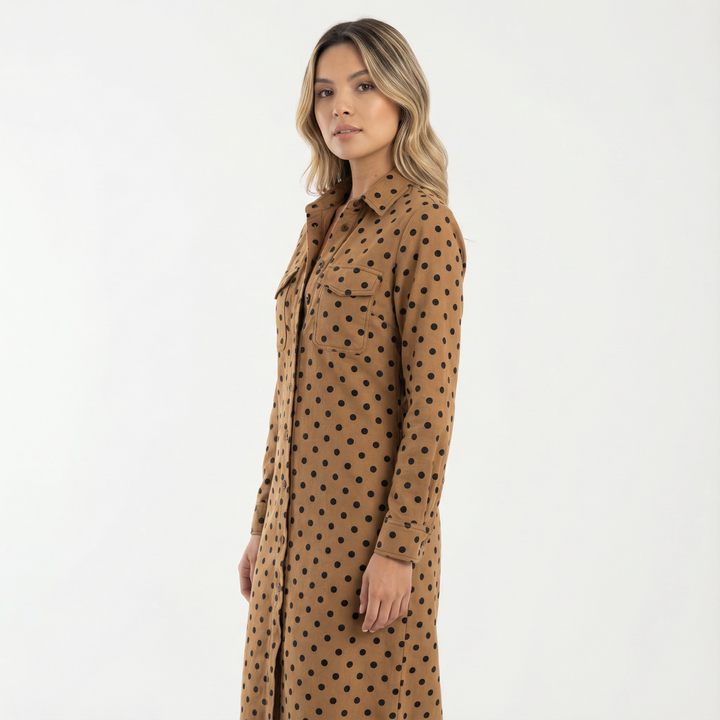 Vestido Midi Camisero de Ante Mujer