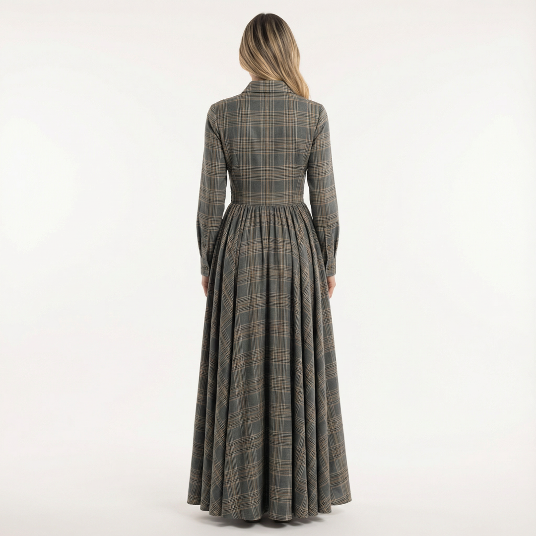 Vestido Largo Cuadros Elegante Mujer