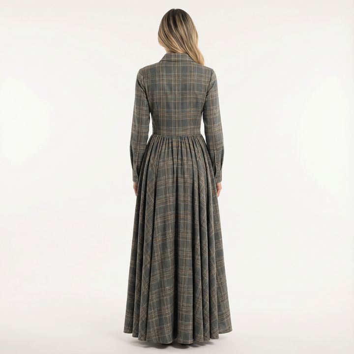 Vestido Largo Cuadros Elegante Mujer
