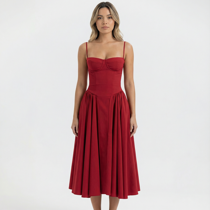 Vestido Corsé Midi Elegante Mujer