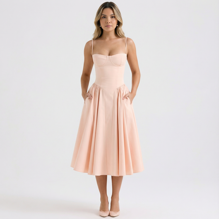 Vestido Corsé Midi Elegante Mujer