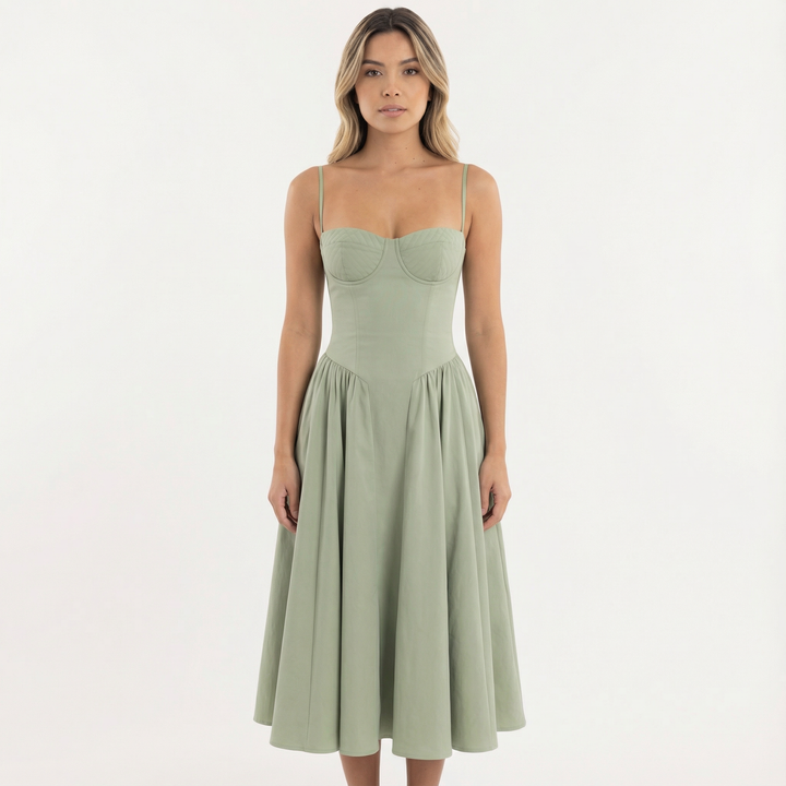 Vestido Corsé Midi Elegante Mujer