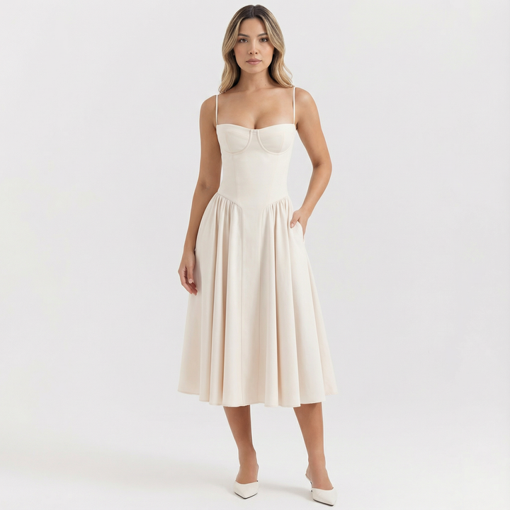 Vestido Corsé Midi Elegante Mujer