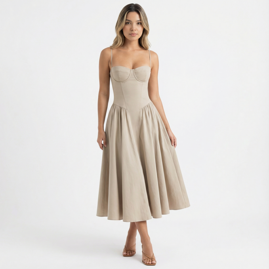 Vestido Corsé Midi Elegante Mujer