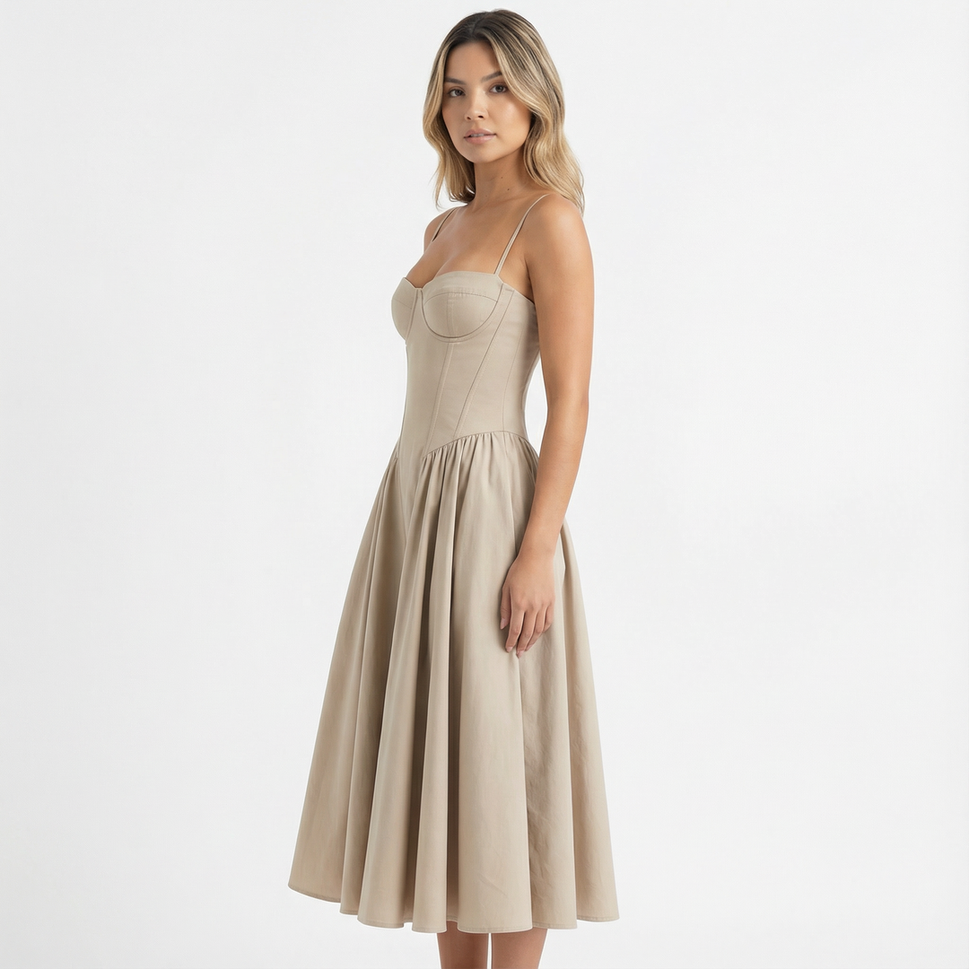 Vestido Corsé Midi Elegante Mujer