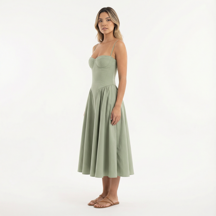 Vestido Corsé Midi Elegante Mujer