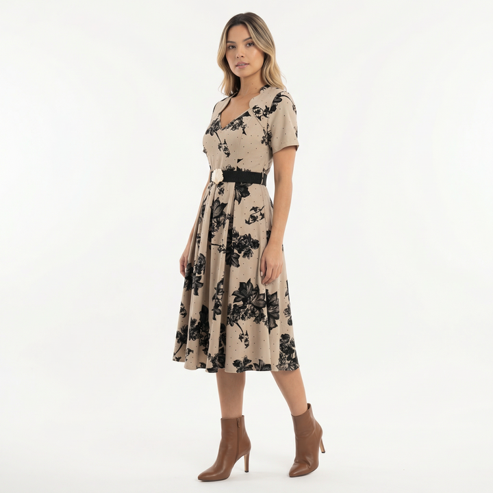 Vestido Midi Floral con Cinturón