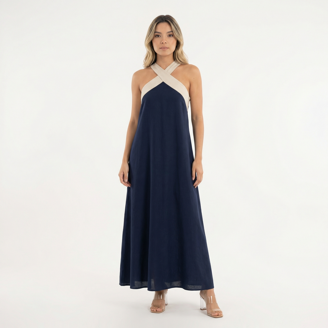 Vestido Largo Halter Cruzado