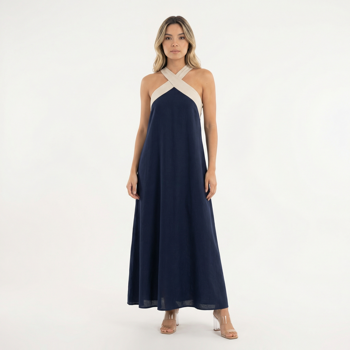 Vestido Largo Halter Cruzado
