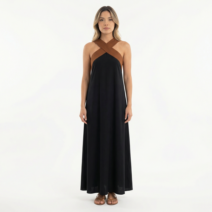 Vestido Largo Halter Cruzado