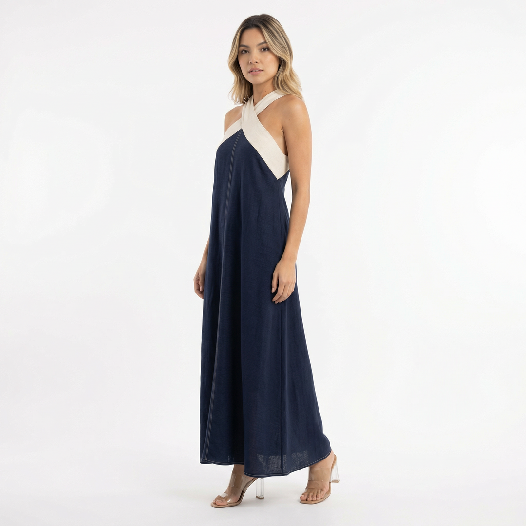 Vestido Largo Halter Cruzado