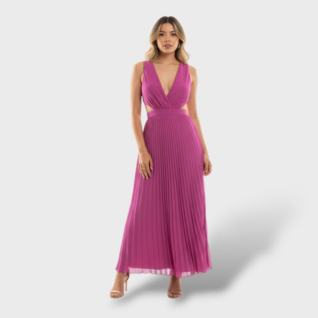 Vestido maxi plisado mujer elegante