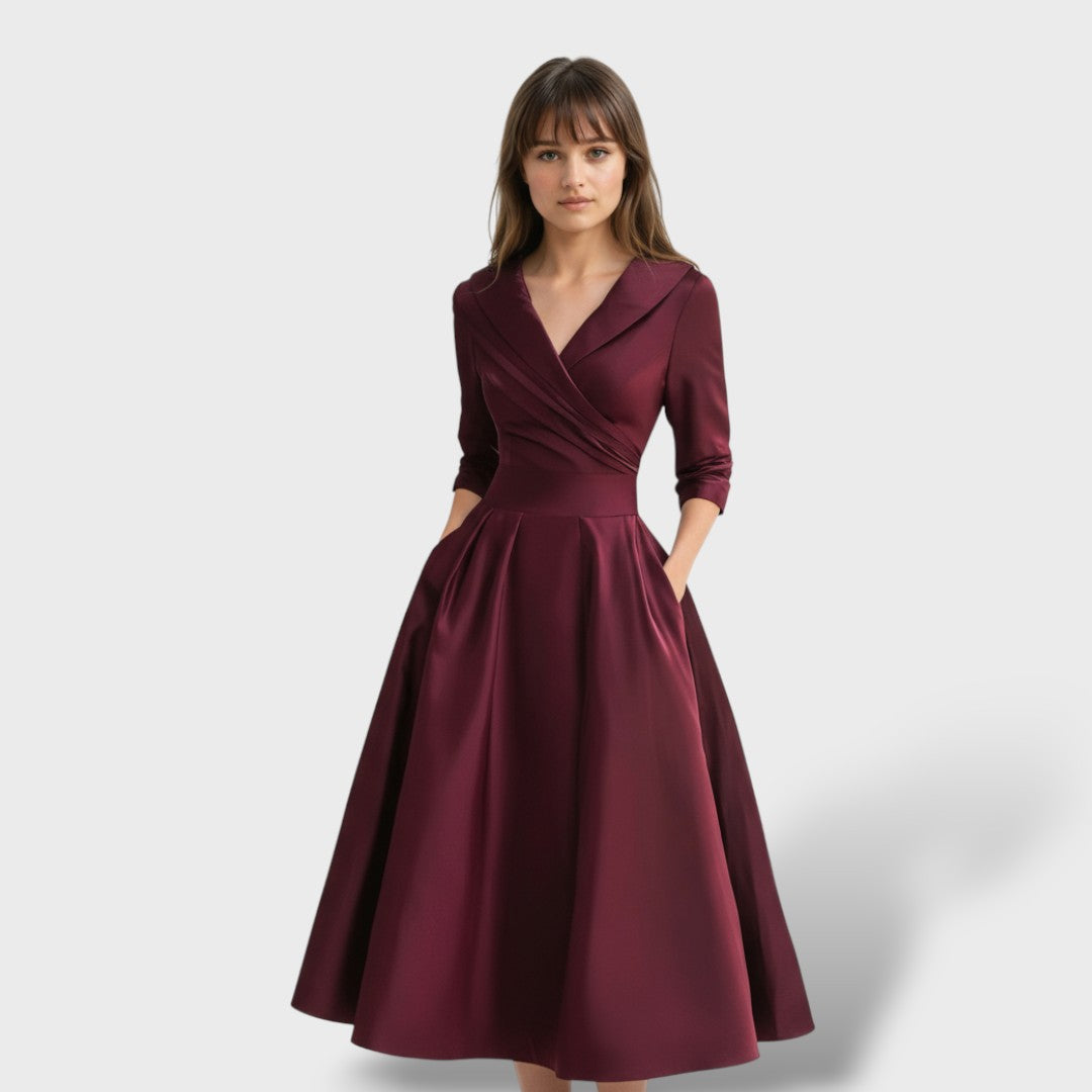 Vestido Midi Satén de Gala Elegante