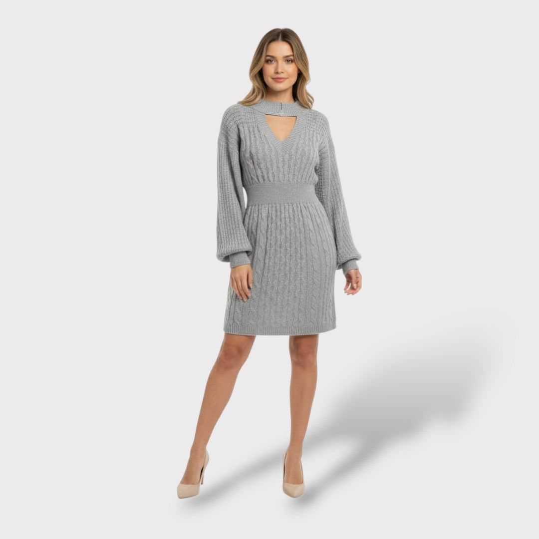 Vestido Lana Manga Farol Cut Out