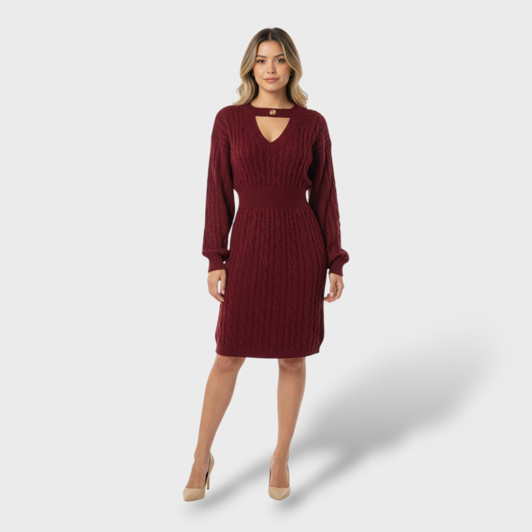 Vestido Lana Manga Farol Cut Out