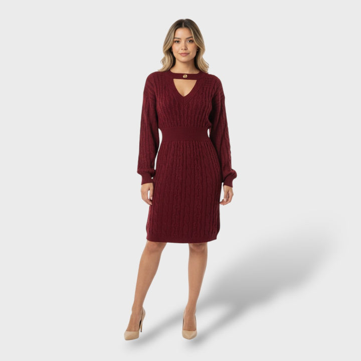 Vestido Lana Manga Farol Cut Out