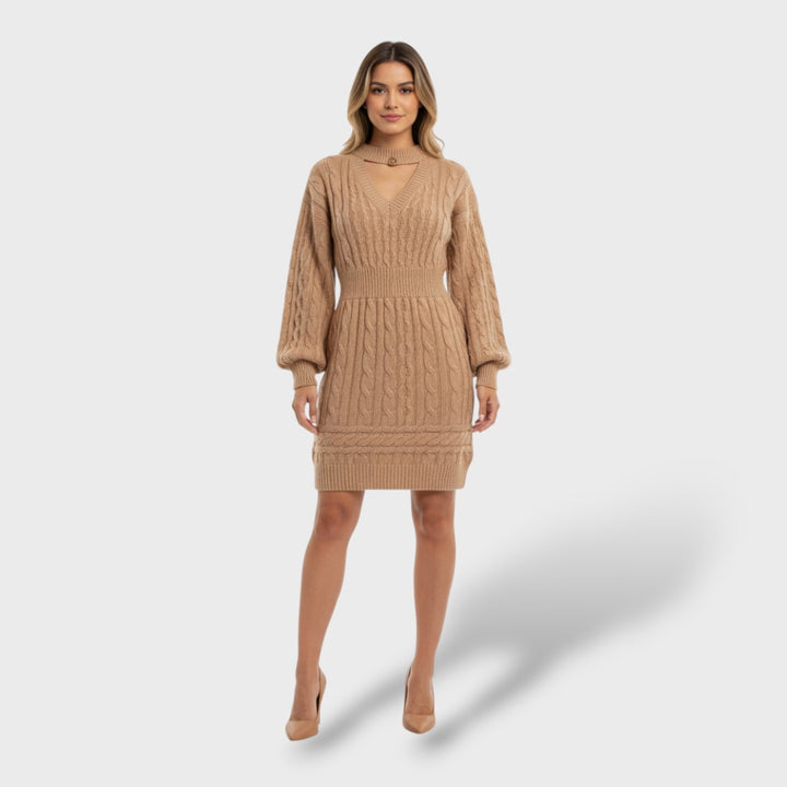 Vestido Lana Manga Farol Cut Out