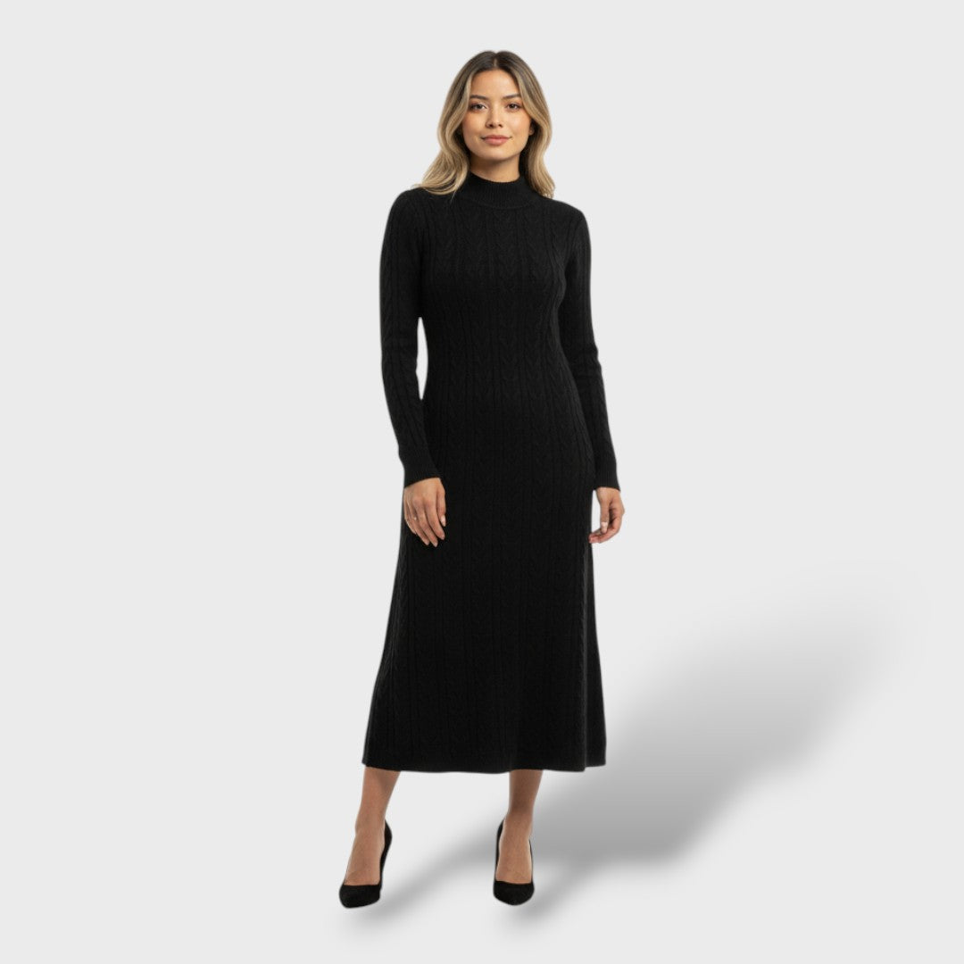 Vestido Largo Lana Merino Cuello Vuelto
