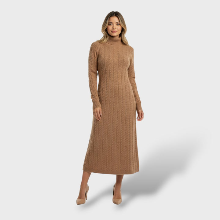 Vestido Largo Lana Merino Cuello Vuelto