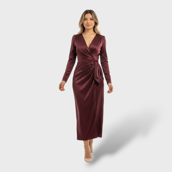 Vestido cruzado de satén mujer