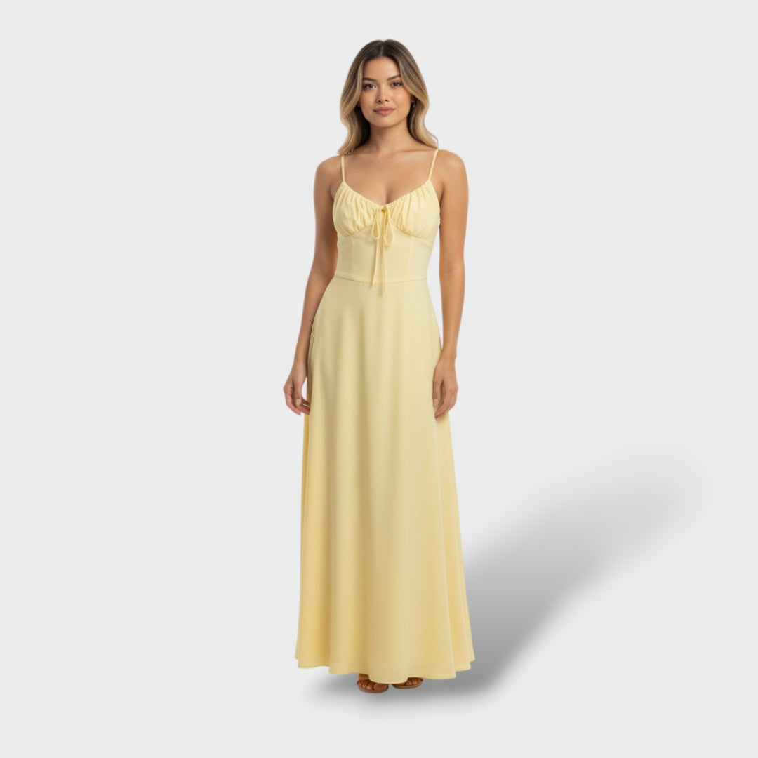 Vestido Largo Mujer Elegante Sin Mangas con Corpiño Fruncido