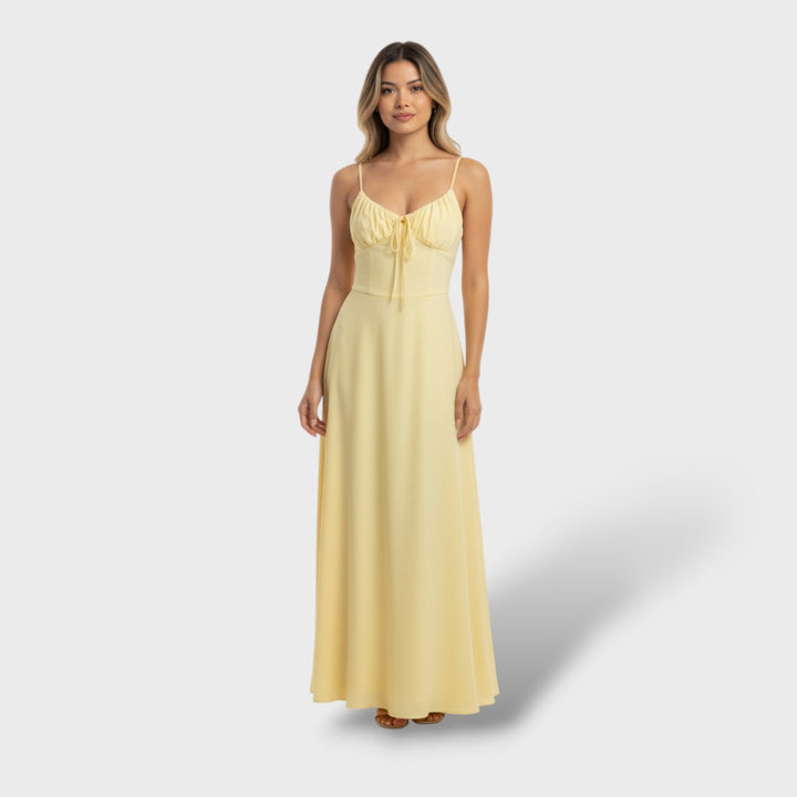 Vestido Largo Mujer Elegante Sin Mangas con Corpiño Fruncido