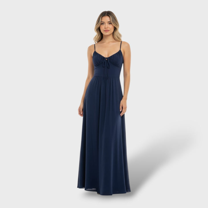 Vestido Largo Mujer Elegante Sin Mangas con Corpiño Fruncido