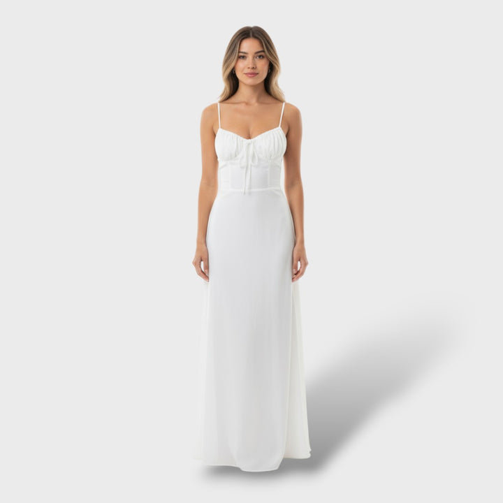 Vestido Largo Mujer Elegante Sin Mangas con Corpiño Fruncido