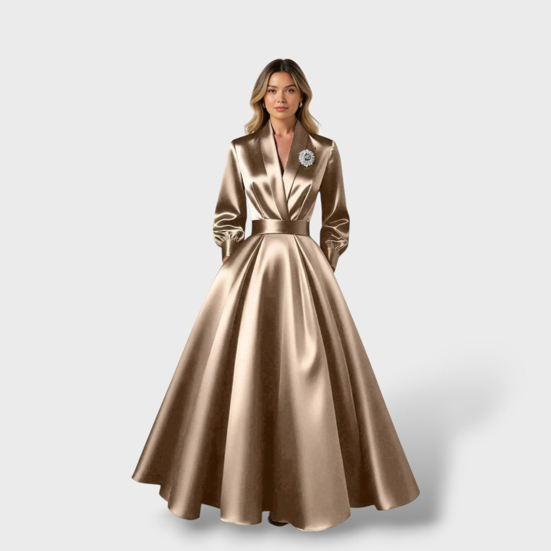 Vestido Midi Elegante Escote V Mujer