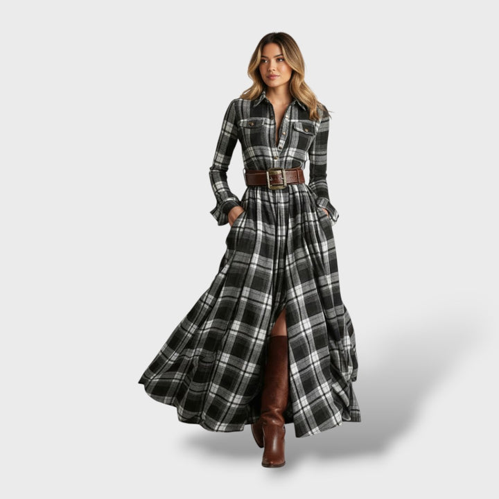 Vestido Camisero Cuadros Mujer Otoño