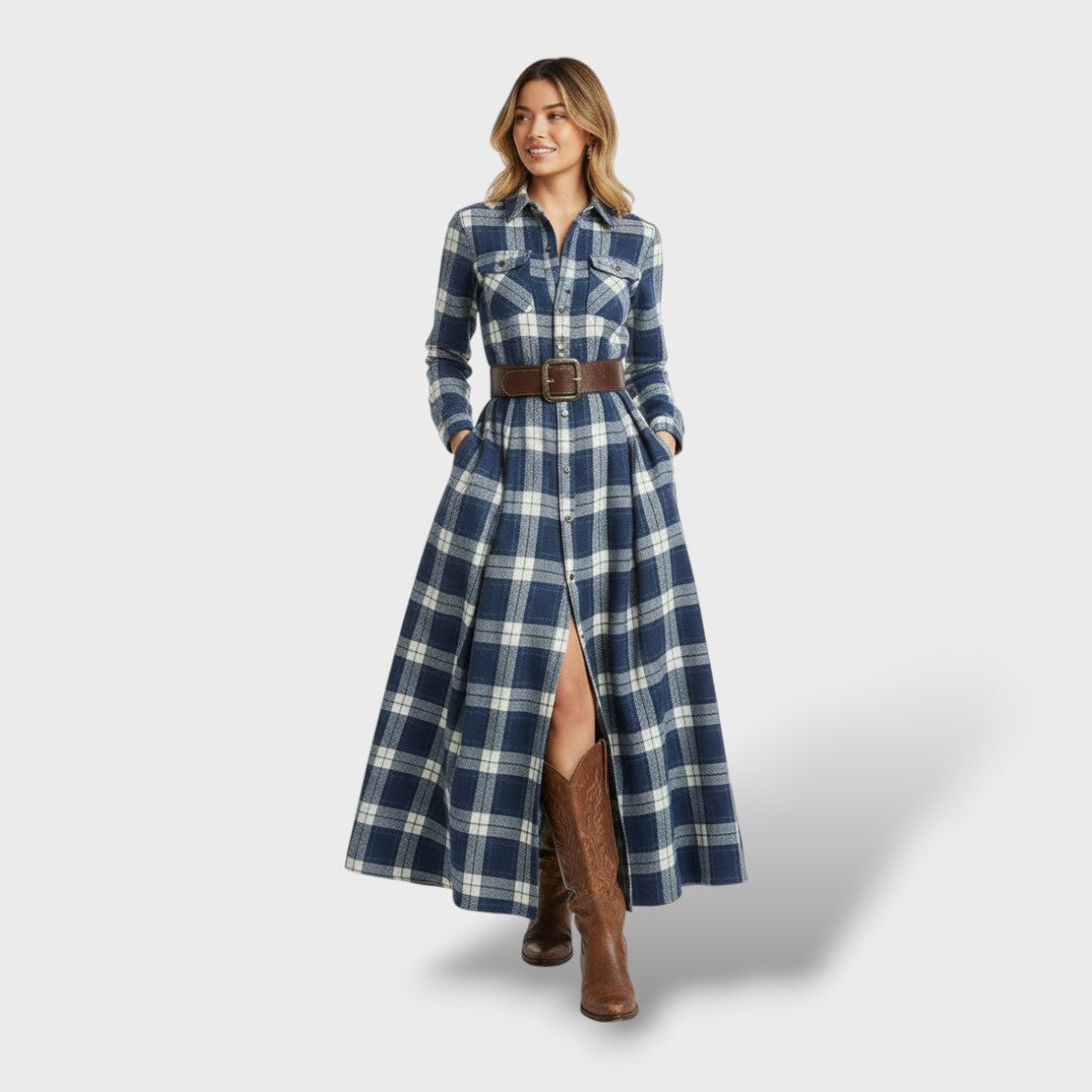 Vestido Camisero Cuadros Mujer Otoño
