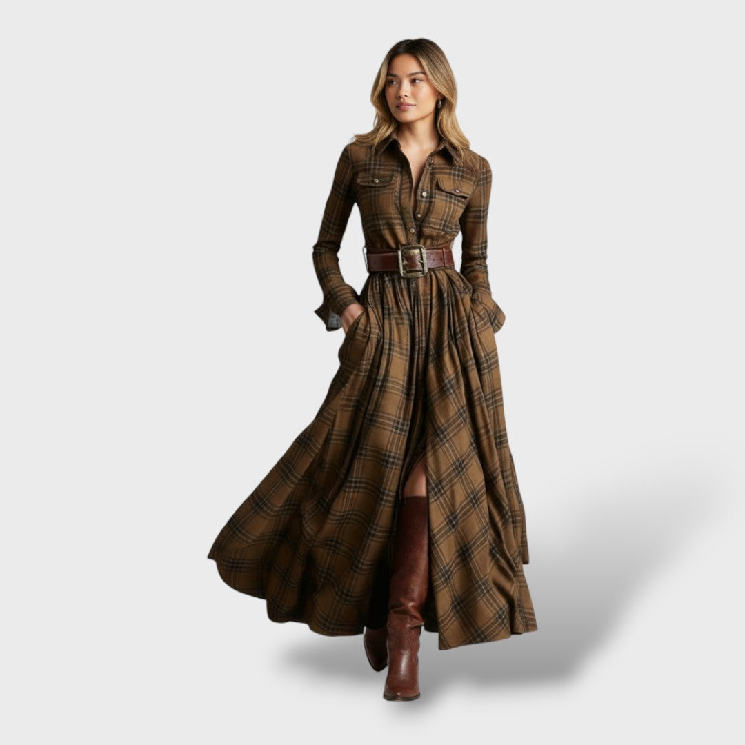 Vestido Camisero Cuadros Mujer Otoño