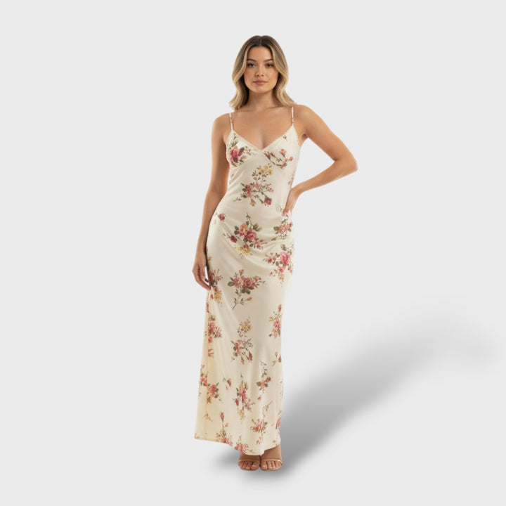 Vestido Floral Ajustado sin Mangas y Espalda Descubierta